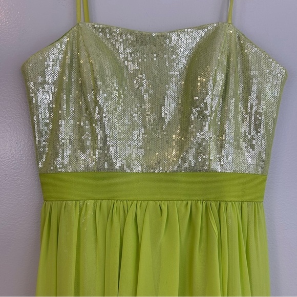 Cache Bright Green Sequin Chiffon Strapless High-Low Maxi/Mini Dress Size 4 Lime - Picture 7 of 16